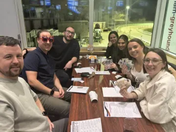 A group enjoying a hospitality table at Nottingham greyhounds